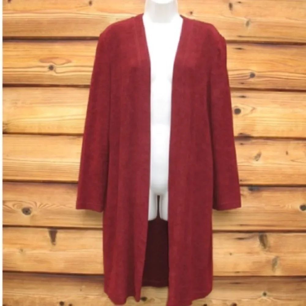 NWOT  Deep Red Long Cardigan Duster Jacket - Picture 2 of 7